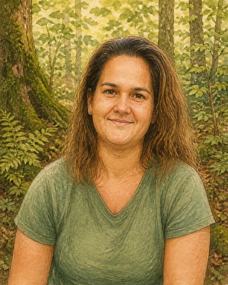 Gezeichnetes Porträt von Céline Schwegler im Wald