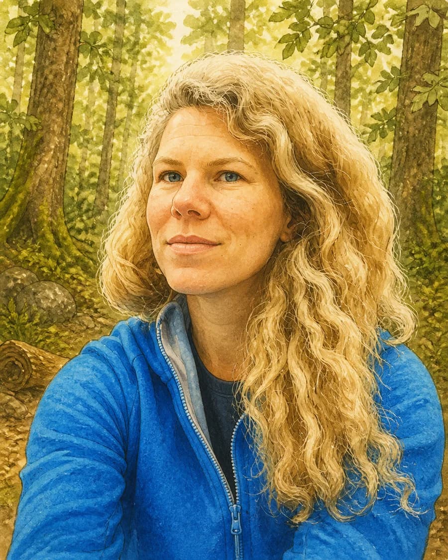 Gezeichnetes Porträt von Nadine Probst im Wald