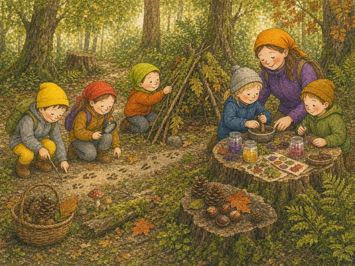Kinder entdecken Tierspuren, bauen und gestalten im Ferienprogramm